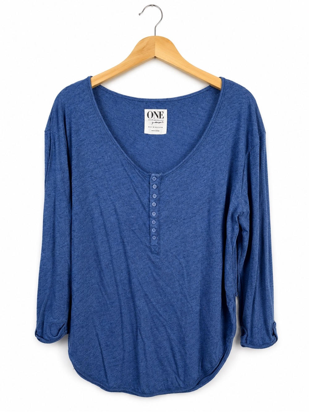 One Teaspoon Blue Henley Long Sleeve Top Small Scoop Neck Boho Casual Coastal